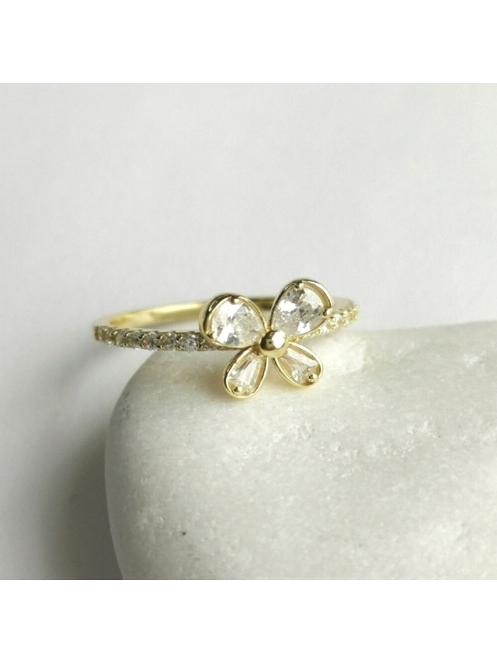 Butterfly Ring in CZ and Sterling Silver 14k gold overlay size 6 🆕